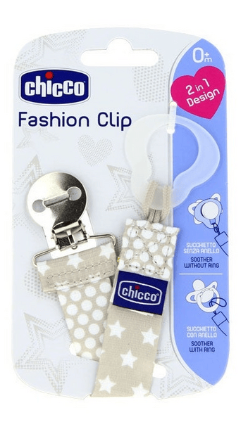 Chicco Clip Chupete con Cinta Fashion +0m Gris