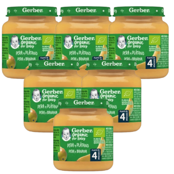 Gerber Organic Tarrito Pera y Plátano +4m 6x125 gr