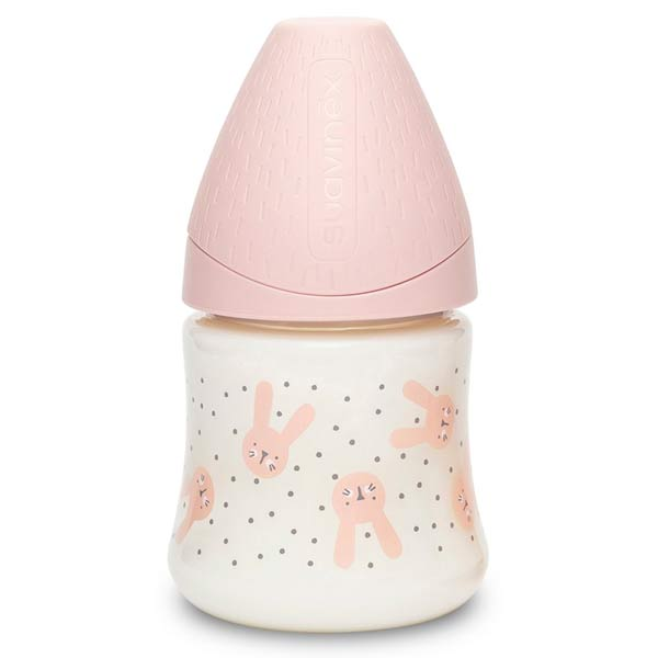 Biberon en Verre Débit Lent Hygge Baby Lapin Rose 150ml