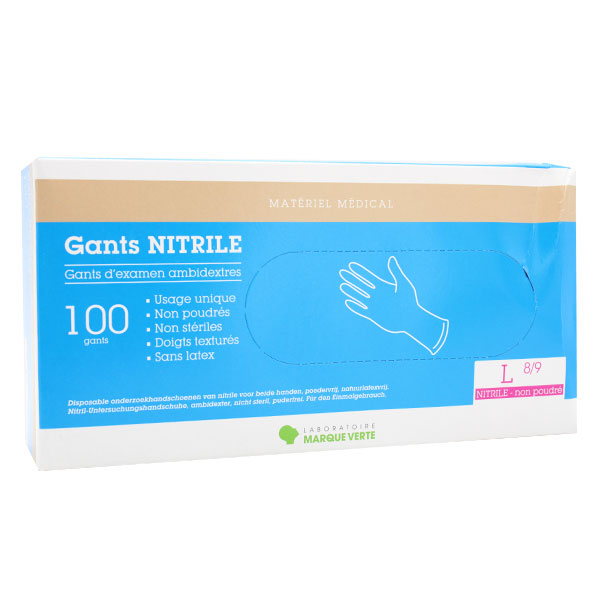 Pro Gant Examen Ambidextre Nitrile Non Poudrés Taille L 100 unités