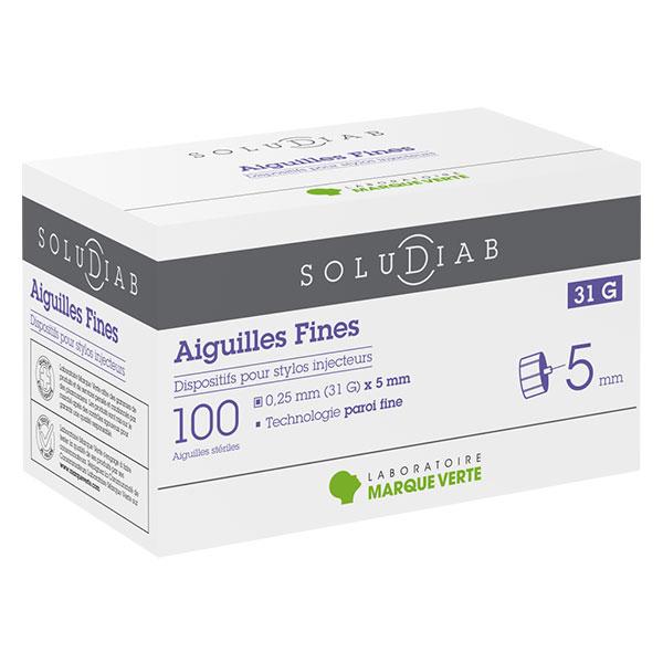 Soludiab Aiguille Ultrafine pour Stylo Injecteur d'Insuline 5mm 31G 100 unités