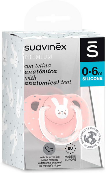 Suavinex Premium Chupete Tetina Anátomica Silcona 0-6m Conejito Rosa