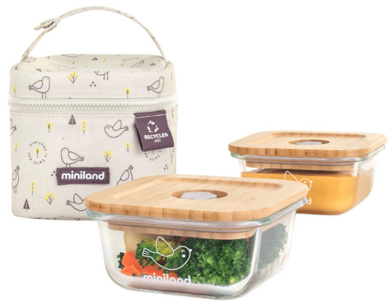 Miniland Bolsa Isotérmica Bird + Recipientes de Vidrio 2x210 ml