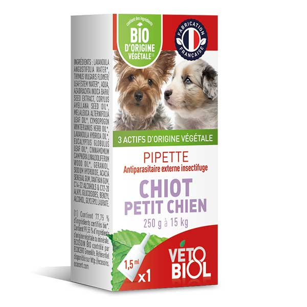 Comparer les prix de Vetobiol Antiparasitaire Pipette Chiot/Petit Chien Bio 1 ,5 ml