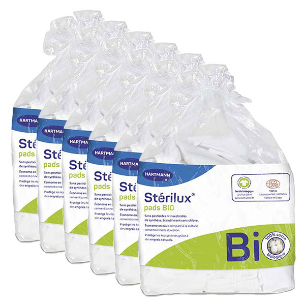Stérilux Pads Bio Rectangles Coton 7,5 x 9,5cm - Lot 6x 160 unités