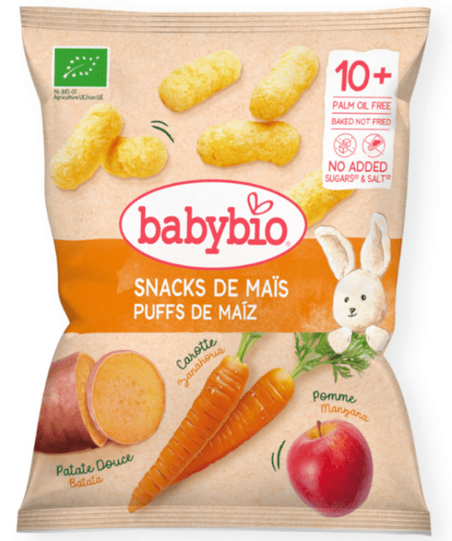 Babybio Puffs de Maíz con Zanahoria, Batata y Manzana +10m 15 gr