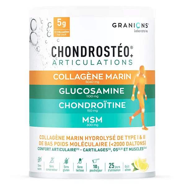 Granions Chondrosteo + Articulations Collagène Marin Poudre Gout Citron 250g 2