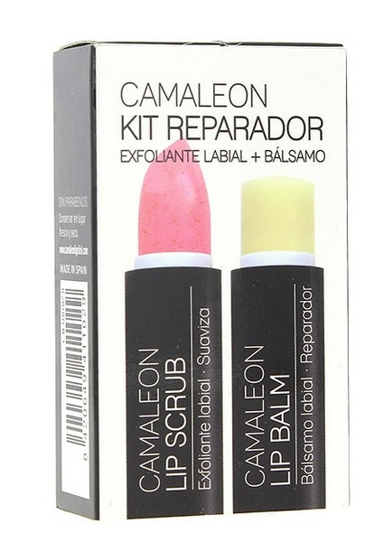 Camaleon Cosmetics Kit Reparador  Scrub Fresa + Balsamo 4gr  Exfoliante Labial