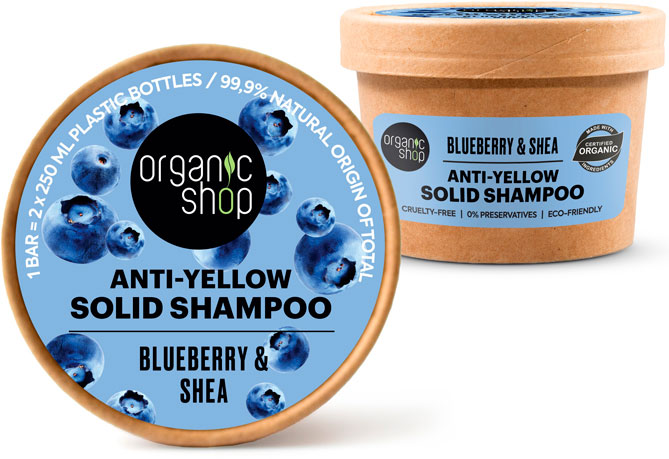 Organic Shop Champú Sólido Antiamarillo Arándano Azul Y Karité 60 Gr