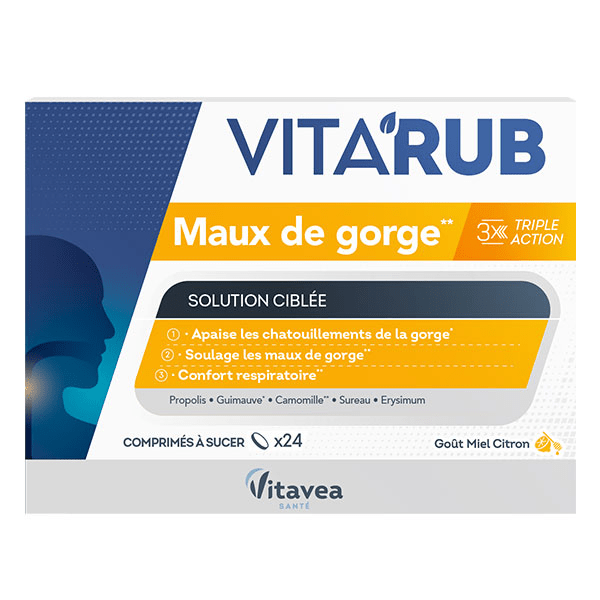 Vita'Rub Maux de Gorge - Goût Miel Citron - 24 comprimés à sucer 2