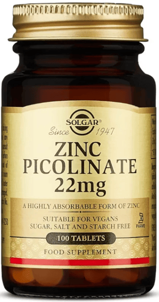 Solgar Zinc Picolinato 22 mg 100 Comprimidos