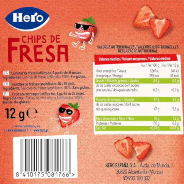 Hero Kids Snack De Chips De Fresa 12 Gr