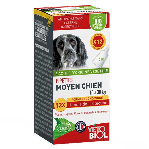 Meilleurs prix pour Vetobiol Antiparasitaire Pipette Moyen Chien Bio 12X3ml