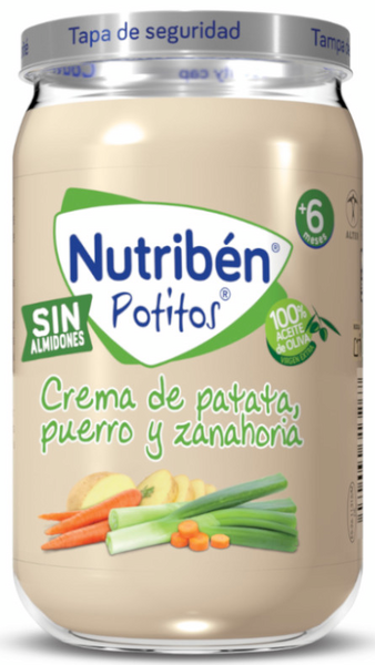 Nutribén Potito Comida Crema De Patata, Puerro Y Zanahoria 235 Gr