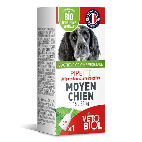 Meilleurs prix pour Vetobiol Antiparasitaire Pipette Moyen Chien Bio 3 ml