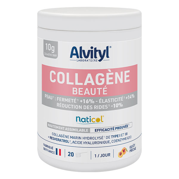 Collagène Beauté Marin hydrolisé de Type 1 et 3 - Goût Pêche agréable – 210 gr