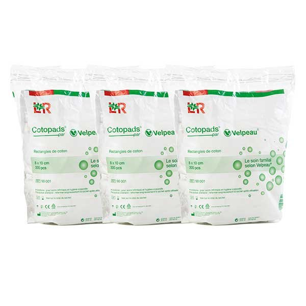Cotopads Rectangles Coton Non Stérile 8x10cm - 100% Coton Lot de 3 x 200 unités