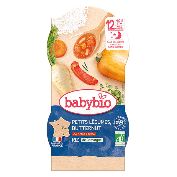 Repas Soir Bol Petits Légumes Butternut Riz +12m Bio 2 x 200g 3