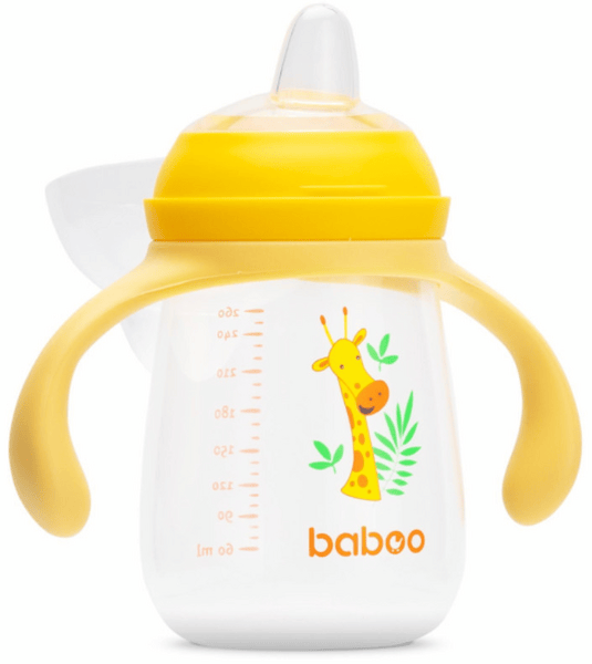 Baboo Vaso con Boquilla de Silicona Safari Amarillo +6m 260 ml