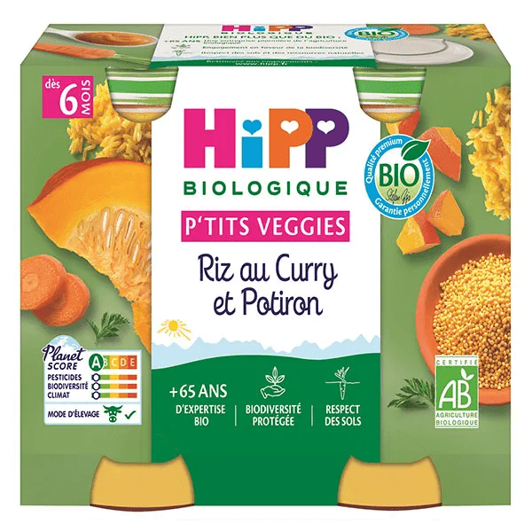 Bio P'tits Veggies Pot Riz au Curry et Potiron +6m 2 x 190g 2