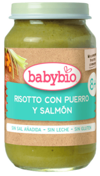 Babybio Tarrito Mis primeros Trocitos Risotto de Puerro con Salmón +8m 200 gr