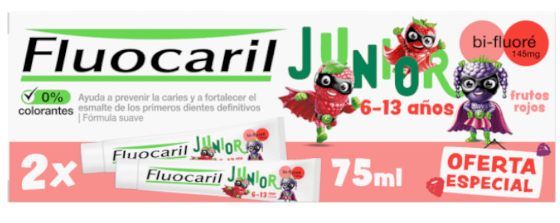 Fluocaril Junior Gel Dentifrico Frutos Rojos 6-13 Años 2x75 ml FORMATO AHORRO
