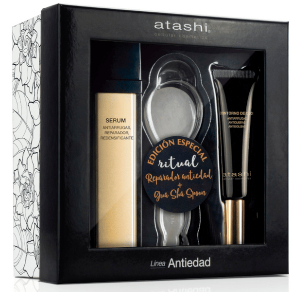Atashi Sérum Redensificante 50 ml + Contorno de Ojos Antiarrugas 15 ml + Gua Sha Spoon