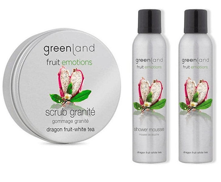 Greenland Fruta del Dragón-Té Blanco Exfoliante + Mousse Ducha + Loción