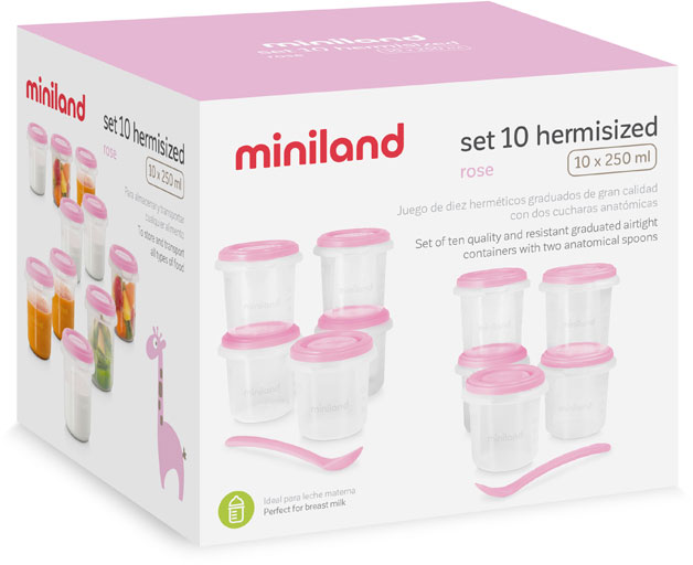 Miniland Set 10 Herméticos + 2 Cucharas Anatómicas Rosa