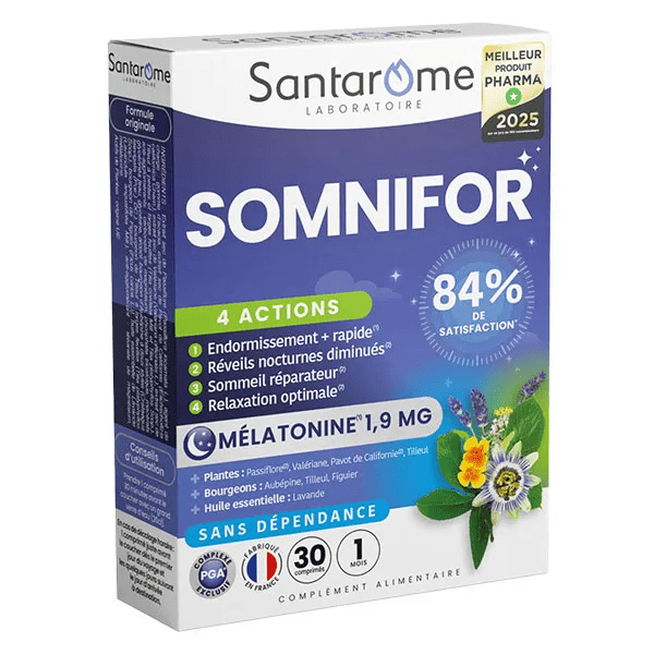 Santarome Phyto - Somnifor 4 Actions - Mélatonine 1,9mg + Plantes - 30 comprimés 2