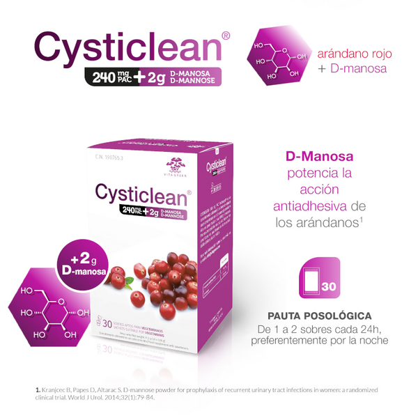 Cysticlean D-Manosa 240mg PAC Y Arándano Rojo 30 Sobres