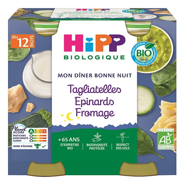 Bio Mon Dîner Bonne Nuit Bol Tagliatelles Epinards Fromage +12m Lot de 2 x 250g 2