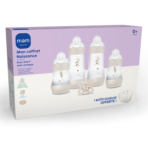 Easy Start Anti Colique 1er Âge Coffret Naissance Sable - 4 Biberons + 1 Sucette + 1 Boîte Doseuse 4