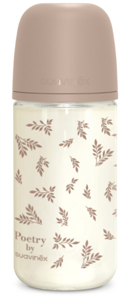 Suavinex Poetry Biberón de Vidrio Flujo Medio Beige +3m 240 ml