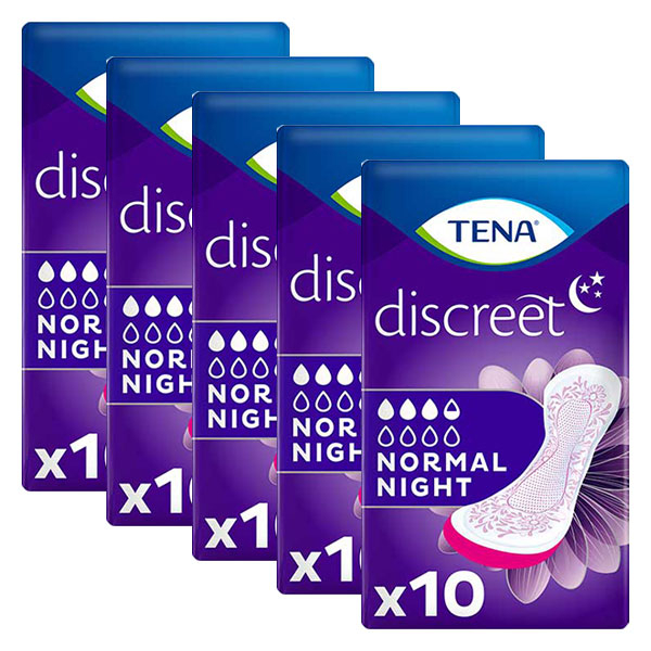 Discreet Serviette Hygiénique de Nuit Normal Night 10 unités - Lot de 5