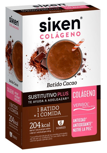 Siken Colágeno Sutitutivo Plus Batido Cacao 6 Sobres