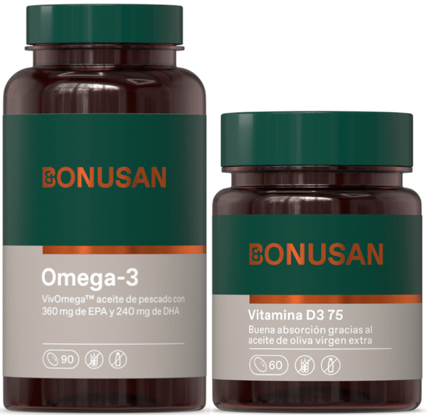 Bonusan Omega-3 360mg EPA y 240mg DHA 90 Cápsulas + Vitamina D3 75 mcg/3000 UI 60 Cápsulas