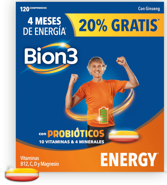 Bion3 Energy Probióticos, 10 Vitaminas y 4 Minerales 120 Comprimidos