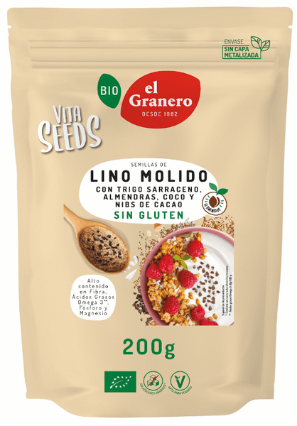 El Granero Integral Vitaseeds Lino Molido, Trigo Sarraceno, Almendra, Coco Y Nibs Cacao Bio 200 Gr