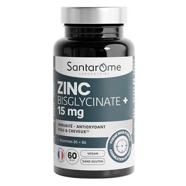Santarome Zinc Bisglycinate 15 mg Antioxydant et immunité Format 2 mois