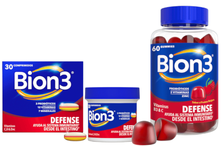 Bion3 Defense con Probióticos, Vit. C, D y Zinc 30 Comprimidos + Probióticos, Vit. C, B3 y Zinc 60 Gummies