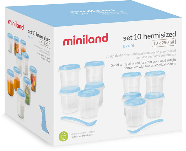 Miniland Set 10 Herméticos + 2 Cucharas Anatómicas Azul