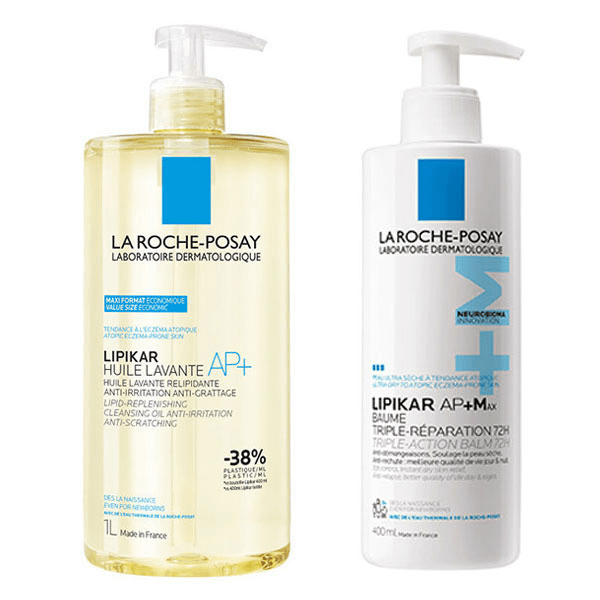 La Roche-Posay Lipikar Routine Peau Sèche Huile Lavante AP+ Anti-Irritation 1L & Baume AP+M Triple Réparation 400ml