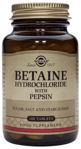 Solgar Betaína Clorhidrato Con Pepsina 100 Comprimidos