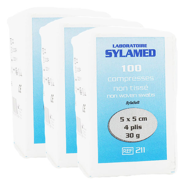 Compresse Viscose Non Stérile Non Tissé 5cmx5cm 30G - 4 plis - 100 unités - Lot de 3