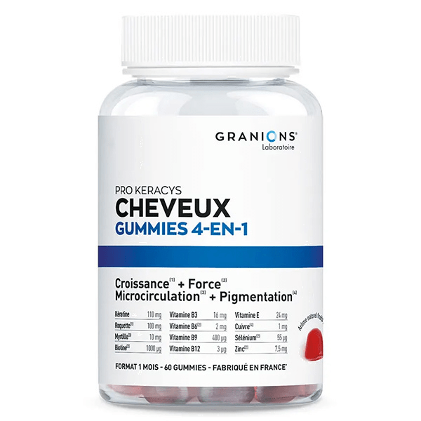 Granions Pro Keracys 4-en-1 Anti-Chute Cheveux Force Croissance Brillance Fruits Rouges 60 gummies 5