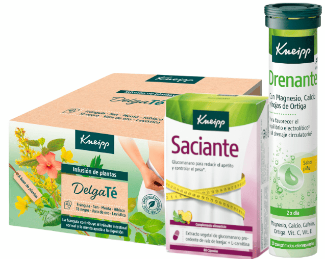 Kneipp Saciante 80 Cápsulas + Vitamina Drenante Piña 20 Comprimidos + DelgaTé 40 Bolsitas