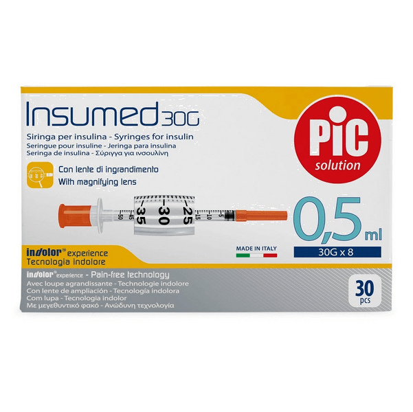 Pic Siringa Per Insulina 0,5ml 30g 8mm 30 Pezzi.