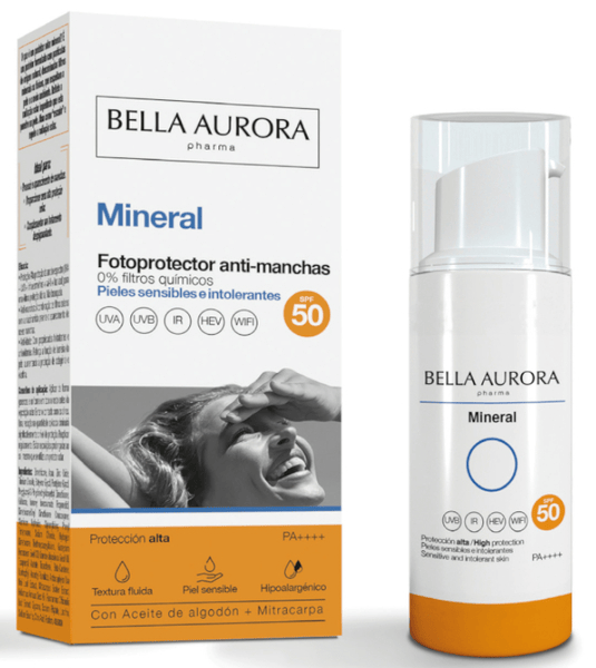 Bella Aurora Mujer Azul Protector Solar Antimanchas Mineral Spf50+ 50 Ml