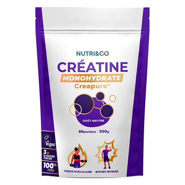 Nutri&Co Créatine Monohydrate Creapure® 100% Pure - Poudre 300g Goût Neutre